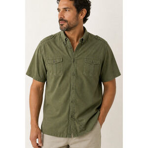 Threads & Heirs Green Workwear Utility Pockets Button Up Short Sleeve XXL Cotton